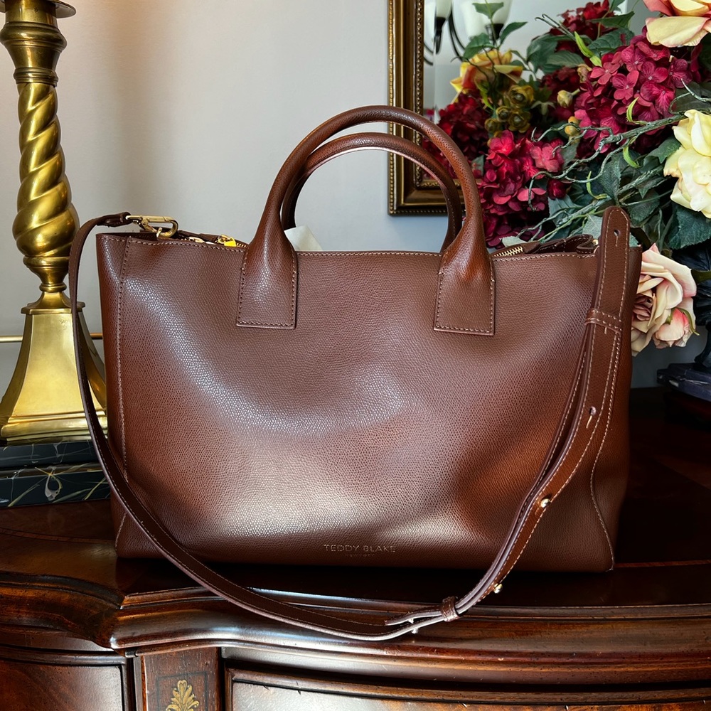 Teddy Blake 40CM Brown Leather tote includes adjustable and removable straps